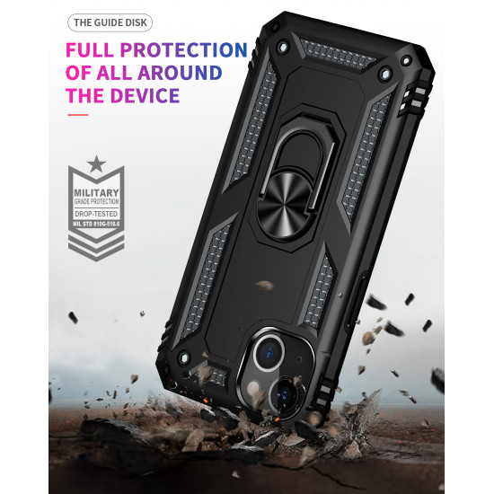 Tech Armor Ring Stand Grip Case with Metal Plate for Apple iPhone 13 (6.1) (Black)