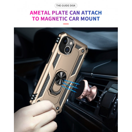 Tech Armor Ring Stand Grip Case with Metal Plate for Apple iPhone 13 (6.1) (Gold)