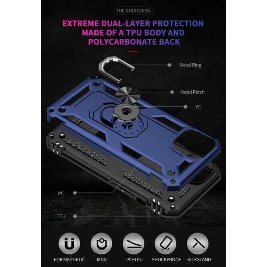 Tech Armor Ring Stand Grip Case with Metal Plate for Apple iPhone 13 (6.1) (Navy Blue)