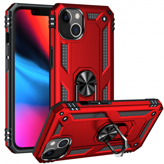 Tech Armor Ring Stand Grip Case with Metal Plate for Apple iPhone 13 (6.1) (Red)