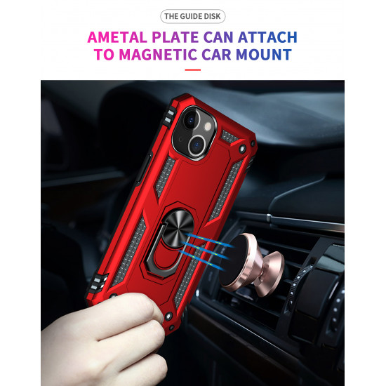 Tech Armor Ring Stand Grip Case with Metal Plate for Apple iPhone 13 (6.1) (Red)