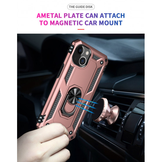 Tech Armor Ring Stand Grip Case with Metal Plate for Apple iPhone 13 (6.1) (Rose Gold)