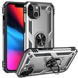 Tech Armor Ring Stand Grip Case with Metal Plate for Apple iPhone 13 (6.1) (Silver)