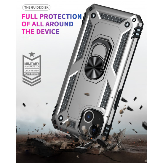 Tech Armor Ring Stand Grip Case with Metal Plate for Apple iPhone 13 (6.1) (Silver)