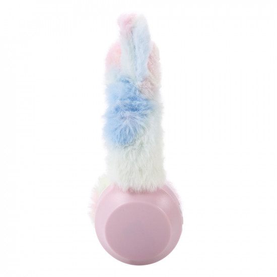 Cute Teddy Bear Ear Fluffy Plush Bluetooth 5.0 Headset with Built-in Mic, AUX, SD Card Slot, FM Radio, Foldable Design for All Bluetooth Devices (Rainbow)