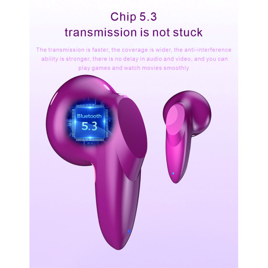 True Wireless Extra Bass Bluetooth Headset BM01, Universal TWS Earbuds with Built-in Mic, Perfect for Gaming & Music (Purple)