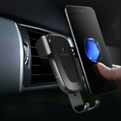 Gravity Style 10W Fast Wireless Charger Car Mount, Air Vent Holder for Universal Cell Phones & Qi Devices, Dashboard & Windshield Design (Black)