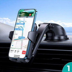 Universal Cell Phone Holder Mount C020 - Windshield Dashboard Car Mount, Hands Free, 360° Rotation, SmartClamp Design (Black)