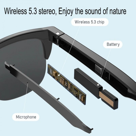 Ultra Light Frame Smart Glasses, Bluetooth Wireless Stereo Music Audio Sunglasses F06, Matte Finish, Compatible with All Bluetooth Devices (Black)