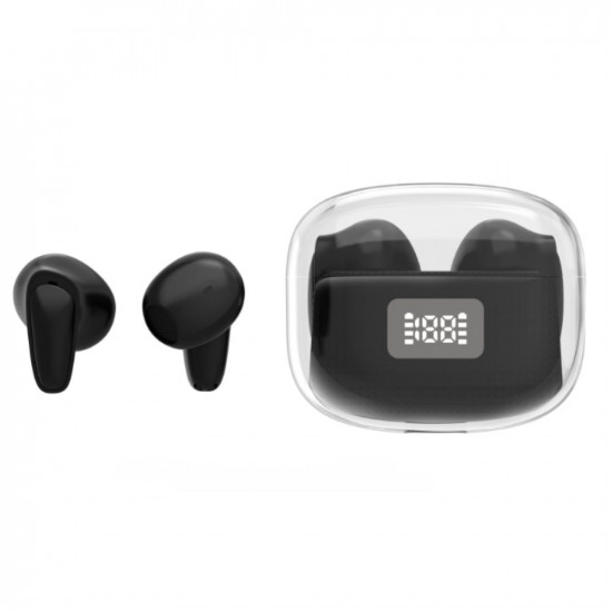 Mini Design F10 TWS Wireless Earphone & BT Headset - Stereo Sound, Battery Power Display, Transparent Case, Universal Compatibility (Black)