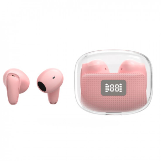 Mini Design F10 TWS Wireless Earphone & BT Headset - Stereo Sound, Battery Power Display, Transparent Case, Universal Compatibility (Pink)