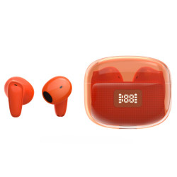 Mini Design F10 TWS Wireless Earphone & BT Headset - Stereo Sound, Battery Power Display, Transparent Case, Universal Compatibility (Red)