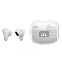 Mini Design F10 TWS Wireless Earphone & BT Headset - Stereo Sound, Battery Power Display, Transparent Case, Universal Compatibility (White)