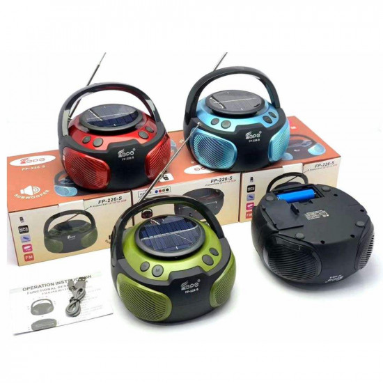Classic Bluetooth Speaker: Portable, Solar-Powered, FM Radio, USB/SD Slots, Perfect for Outdoor Adventures and Sustainable Living (Black)