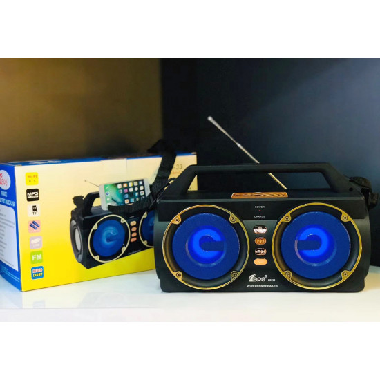 Retro DJ Portable Bluetooth Speaker with LED, USB, SD Card Slot, FM Radio, Durable Shell, Universal Compatibility, High Sound Quality, FP33 (Blue)