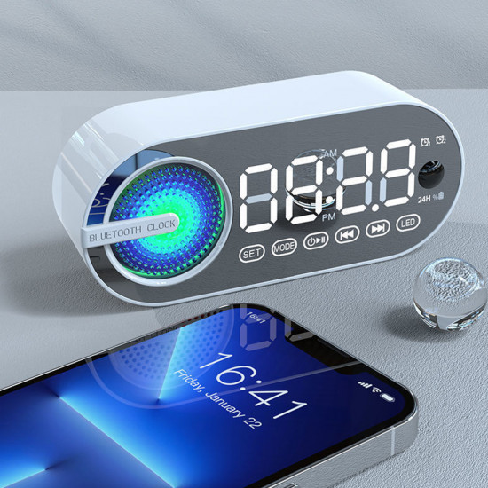 G30 LED Alarm Clock & FM Radio Bluetooth Speaker w/ Motion Sensor, Portable, Wireless, Micro SD & USB Slot, Universal Compatibility (Black)