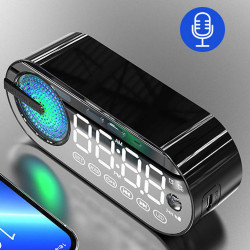 G30 LED Alarm Clock & FM Radio Bluetooth Speaker w/ Motion Sensor, Portable, Wireless, Micro SD & USB Slot, Universal Compatibility (Black)