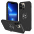 Glossy Dual Layer Armor Hybrid Stand Metal Plate Flat Ring Case for Apple iPhone 14 [6.1] (Black)