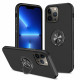 Glossy Dual Layer Armor Hybrid Stand Metal Plate Flat Ring Case for Apple iPhone 14 [6.1] (Black)