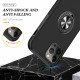 Glossy Dual Layer Armor Hybrid Stand Metal Plate Flat Ring Case for Apple iPhone 14 Max Plus [6.7] (Black)