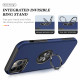 Glossy Dual Layer Armor Hybrid Stand Metal Plate Flat Ring Case for Apple iPhone 14 [6.1] (Navy Blue)