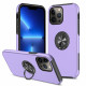 Glossy Dual Layer Armor Hybrid Stand Metal Plate Flat Ring Case for Apple iPhone 14 Max Plus [6.7] (Purple)