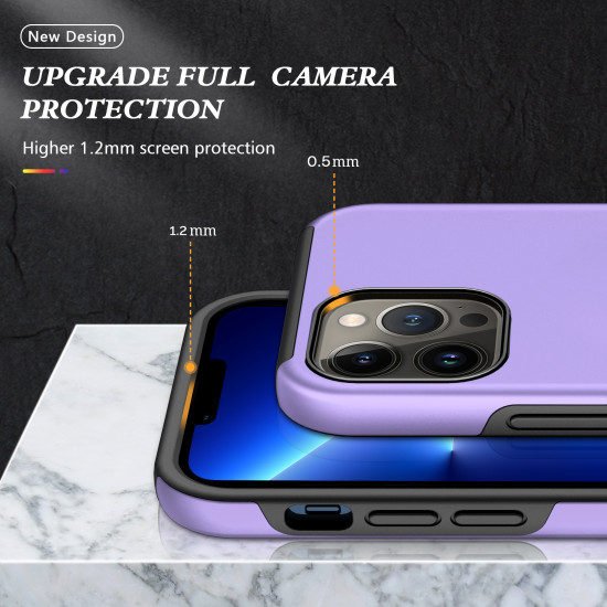 Glossy Dual Layer Armor Hybrid Stand Metal Plate Flat Ring Case for Apple iPhone 14 Max Plus [6.7] (Purple)