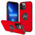 Glossy Dual Layer Armor Hybrid Stand Metal Plate Flat Ring Case for Apple iPhone 14 [6.1] (Red)