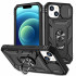Heavy Duty Tech Armor Ring Stand Lens Cover Grip Case with Metal Plate for Apple iPhone 14 [6.1] (Black)