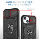 Heavy Duty Tech Armor Ring Stand Lens Cover Grip Case with Metal Plate for Apple iPhone 14 [6.1] (Black)
