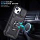 Heavy Duty Tech Armor Ring Stand Lens Cover Grip Case with Metal Plate for Apple iPhone 14 [6.1] (Black)