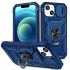 Heavy Duty Tech Armor Ring Stand Lens Cover Grip Case with Metal Plate for Apple iPhone 14 [6.1] (Navy Blue)