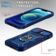 Heavy Duty Tech Armor Ring Stand Lens Cover Grip Case with Metal Plate for Apple iPhone 14 [6.1] (Navy Blue)