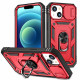 Heavy Duty Tech Armor Ring Stand Lens Cover Grip Case with Metal Plate for Apple iPhone 14 Max Plus [6.7] (Red)