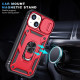 Heavy Duty Tech Armor Ring Stand Lens Cover Grip Case with Metal Plate for Apple iPhone 14 Max Plus [6.7] (Red)