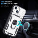 Heavy Duty Tech Armor Ring Stand Lens Cover Grip Case with Metal Plate for Apple iPhone 14 Max Plus [6.7] (White)