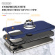 Glossy Dual Layer Armor Hybrid Stand Metal Plate Flat Ring Case for Apple iPhone 14 Pro [6.1] (Navy Blue)