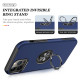 Glossy Dual Layer Armor Hybrid Stand Metal Plate Flat Ring Case for Apple iPhone 14 Pro [6.1] (Navy Blue)