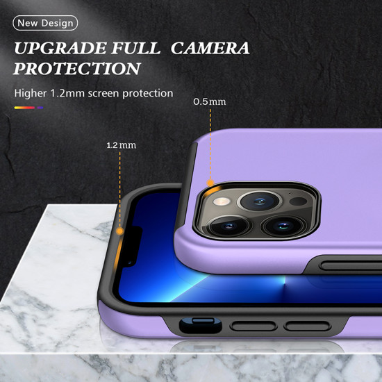 Glossy Dual Layer Armor Hybrid Stand Metal Plate Flat Ring Case for Apple iPhone 14 Pro [6.1] (Purple)