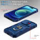 Heavy Duty Tech Armor Ring Stand Lens Cover Grip Case with Metal Plate for Apple iPhone 14 Pro [6.1] (Navy Blue)