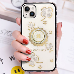 Shockproof Clover Diamond Ring Case for iPhone 14 Pro Max 6.7 - Anti-Scratch, 360° Kickstand, Lightweight, Accessible Controls -(White)