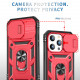 Heavy Duty Tech Armor Ring Stand Lens Cover Grip Case with Metal Plate for Apple iPhone 14 Pro Max [6.7] (Red)