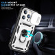 Heavy Duty Tech Armor Ring Stand Lens Cover Grip Case with Metal Plate for Apple iPhone 14 Pro Max [6.7] (White)