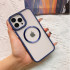 Transparent Chrome Button Magnetic MagSafe Circle Corner Protection Cover Case for iPhone 14 Pro 6.1-(Blue)