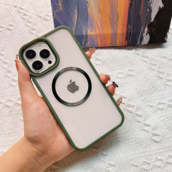 Shockproof MagSafe Phone Cover for iPhone 14 6.1: Anti-Scratch, Ultra Fit Slim Design, Chrome Button, Magnetic Circle Corner Protection (Green)