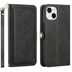 Premium PU Leather Folio Wallet Case with Card Holder, Kickstand for iPhone 15 Plus (Black)