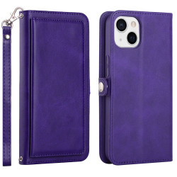 Premium PU Leather Folio Wallet Case with Card Holder, Kickstand for iPhone 15 Plus (Purple)