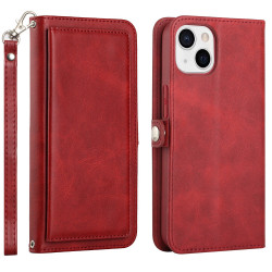 Premium PU Leather Folio Wallet Case with Card Holder, Kickstand for iPhone 15 Plus (Red)