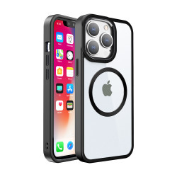 Shockproof Transparent Chrome Button Magnetic MagSafe Circle Corner Protection Case for Apple iPhone 15 Plus (Black)