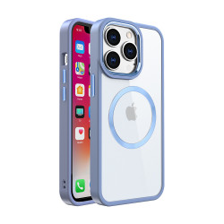 Shockproof Transparent Chrome Button Magnetic MagSafe Circle Corner Protection Case for Apple iPhone 15 Plus (Navy Blue)